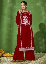 Rayon Maroon Casual Wear Chikankari Work Readymade Kurti With Plazzo